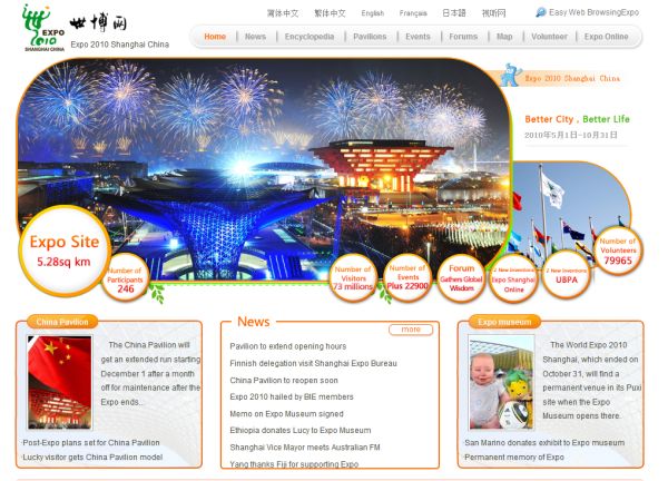 A Shanghai Világkiállítás hivatalos weblapja shanghai